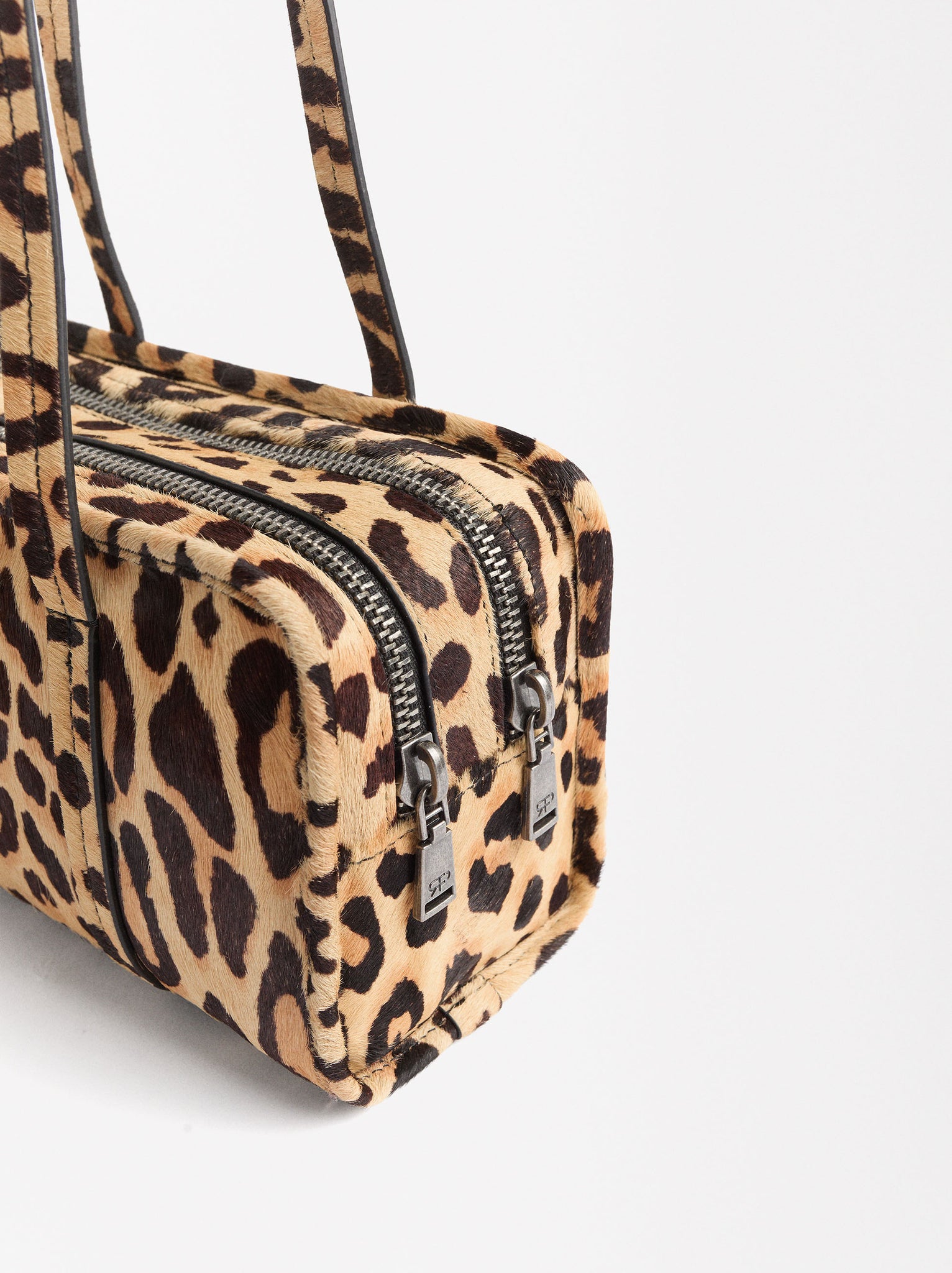 Leopard Print Leather Shoulder Bag With Double Closure