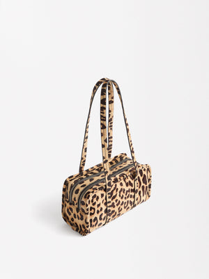 Leopard Print Leather Shoulder Bag With Double Closure