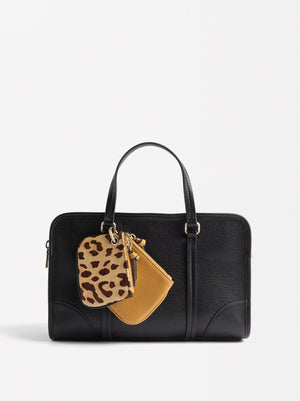 Tote Bag With Double Closure And Leopard Print Leather Detail