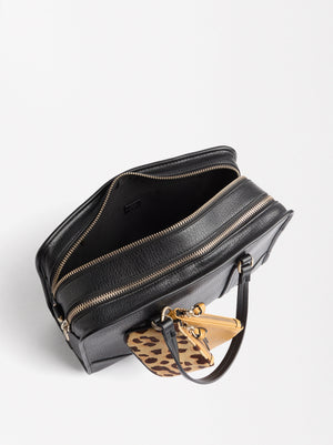 Tote Bag With Double Closure And Leopard Print Leather Detail