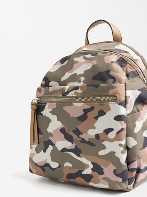 Camouflage-Print Nylon Backpack