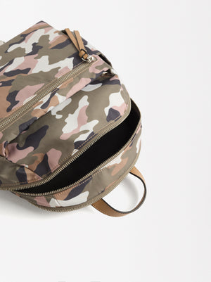 Camouflage-Print Nylon Backpack