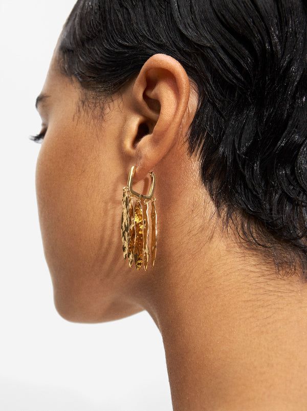 Leaf Hoops Earrings With Hammered Effect