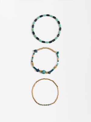 Set Of Elastic Bracelets With Stones