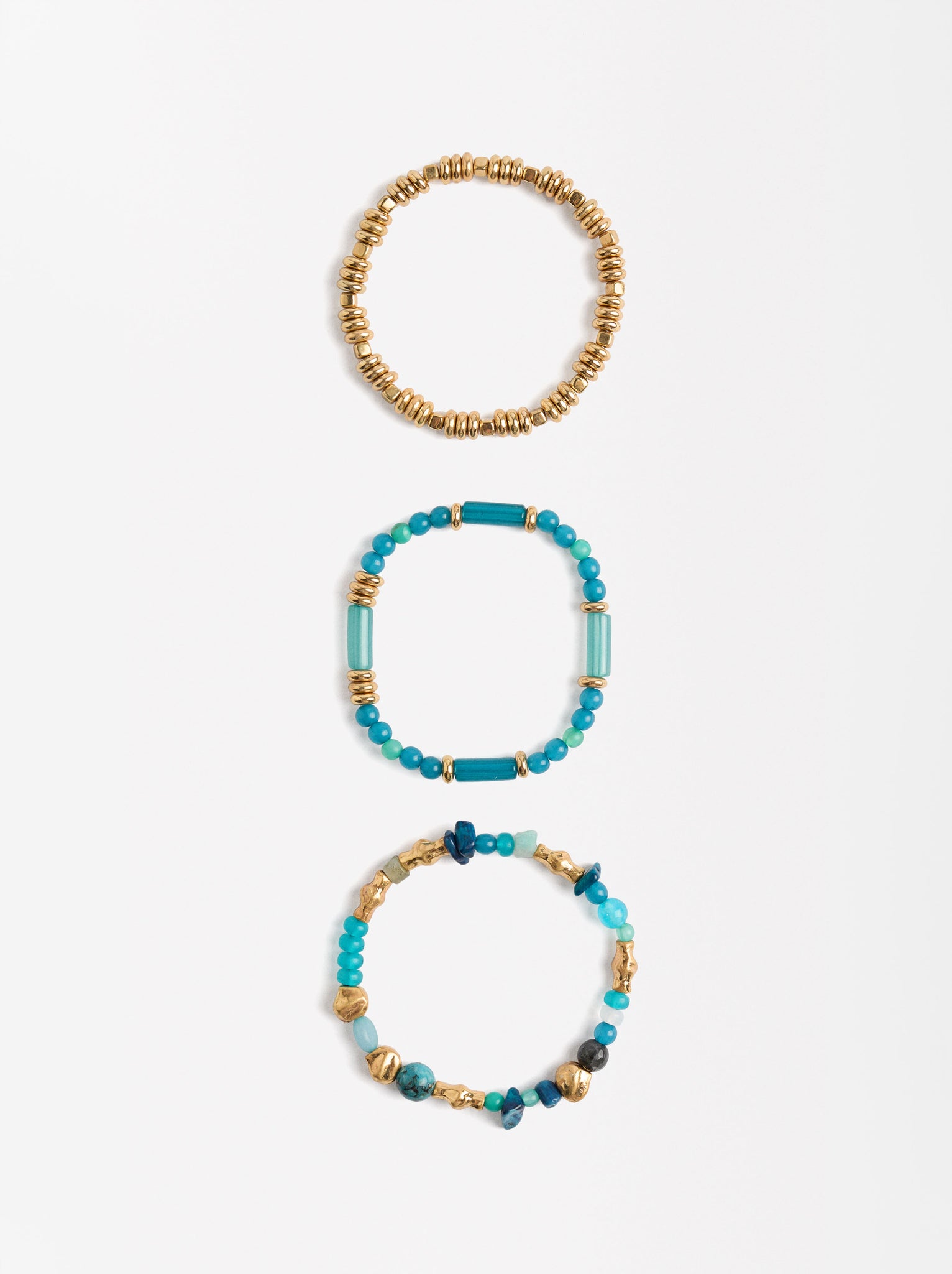 Set Of Elastic Bracelets With Stones