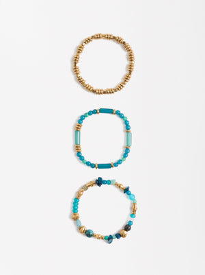 Set Of Elastic Bracelets With Stones