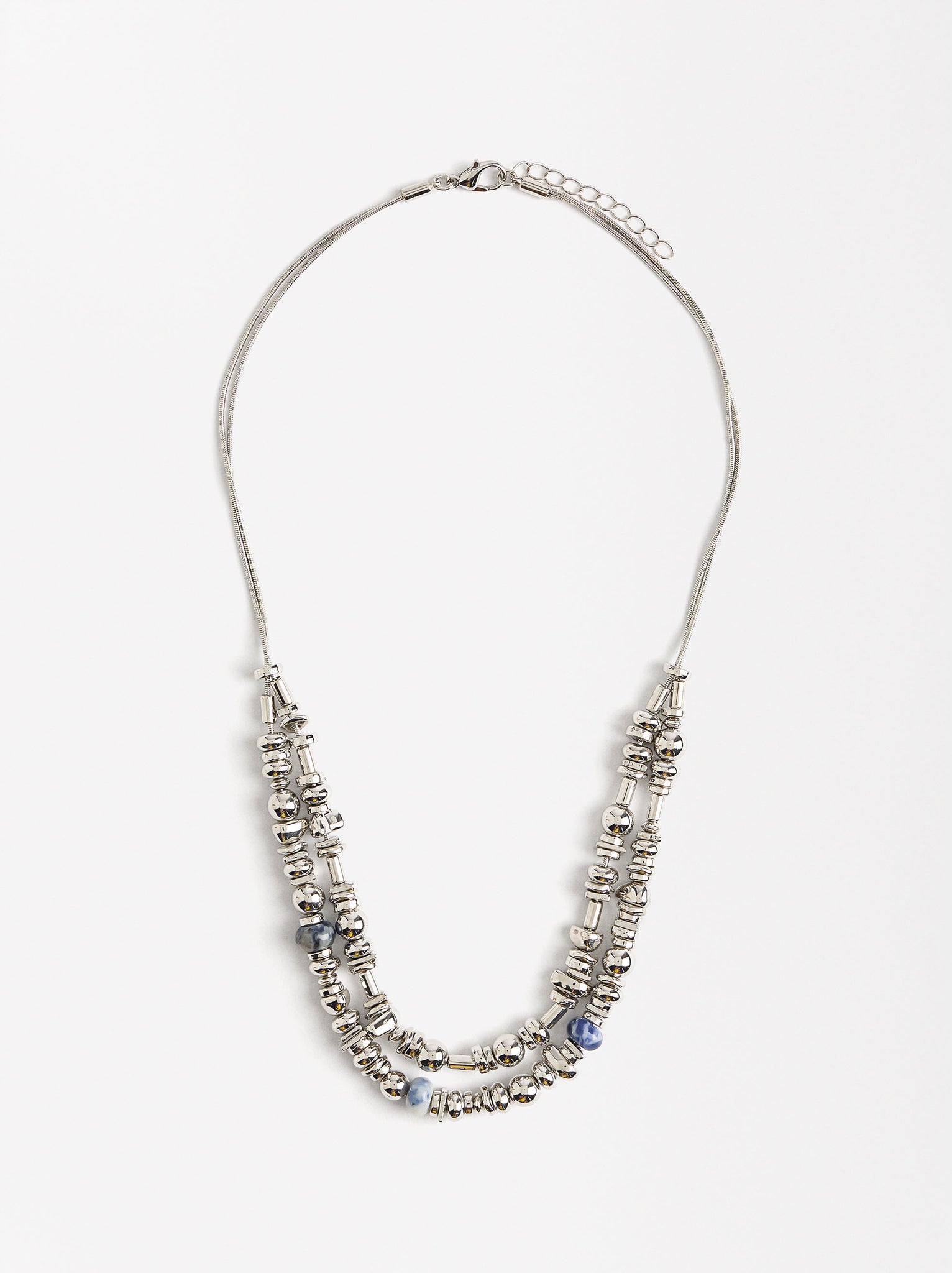 Silver Double Necklace With Stones