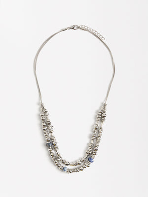 Silver Double Necklace With Stones