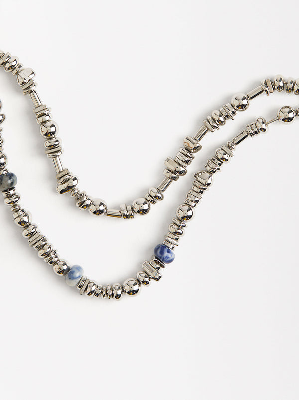 Silver Double Necklace With Stones