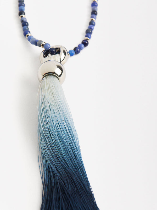 Stone Necklace With Fringe Pendant