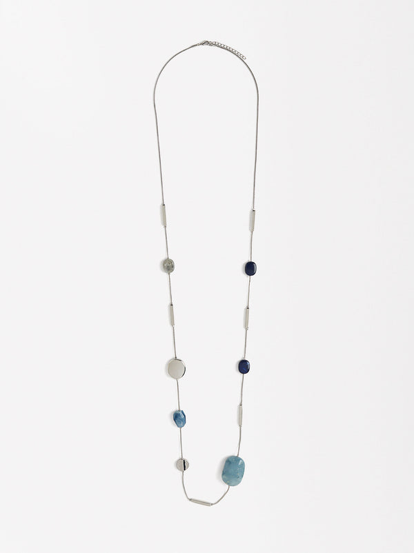 Long Necklace With Stone Effect Beads