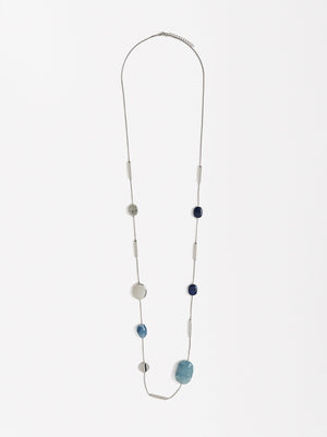 Long Necklace With Stone Effect Beads