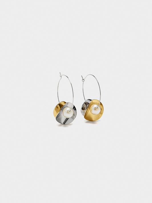 Bicolor Petal Hoop Earrings With Pearls