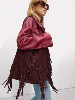 Leather Shoulder Bag With Fringes