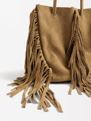 Leather Bucket Bag With Fringes