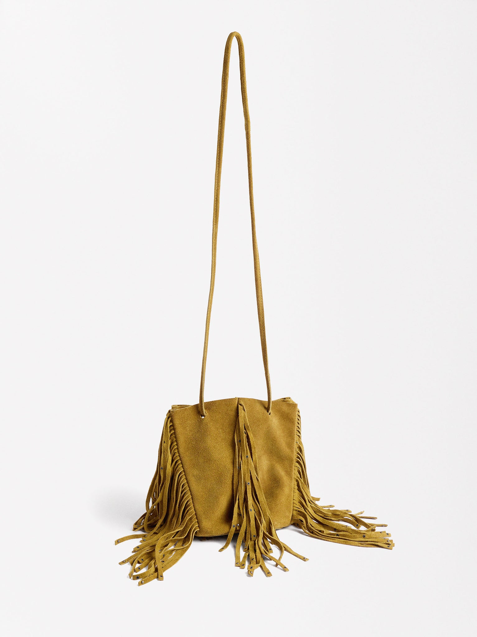 Leather Bucket Bag With Fringes