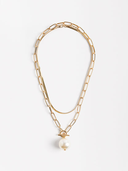 Double Necklace With Pearl