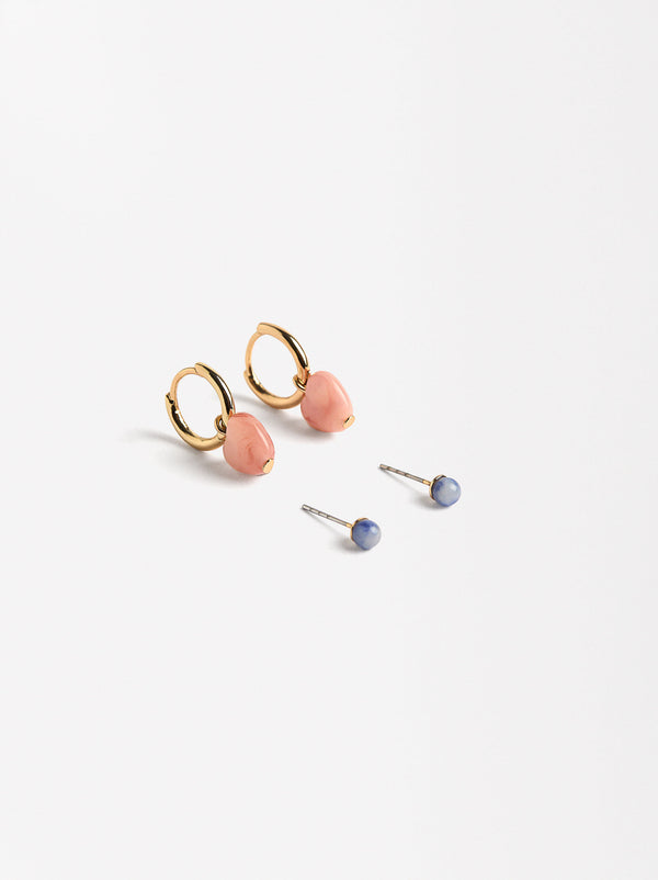 Earring Set With Stones And Resin