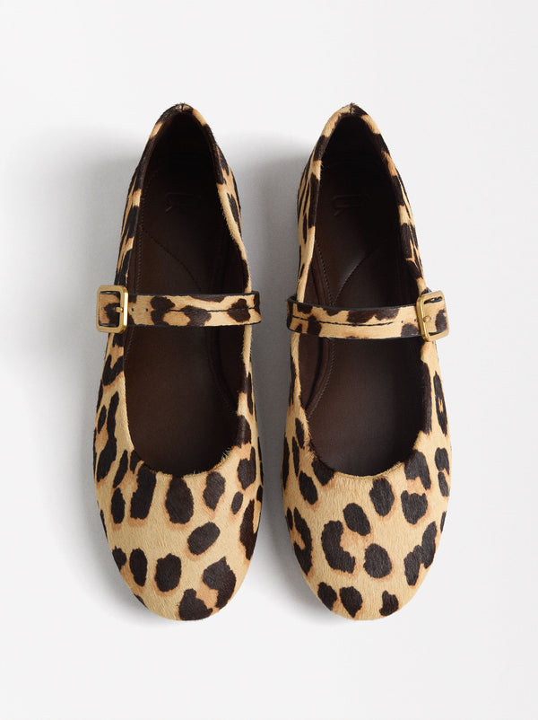 Leather Ballerinas With Leopard Print