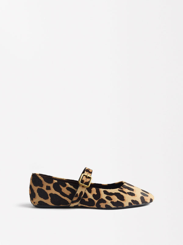 Leather Ballerinas With Leopard Print