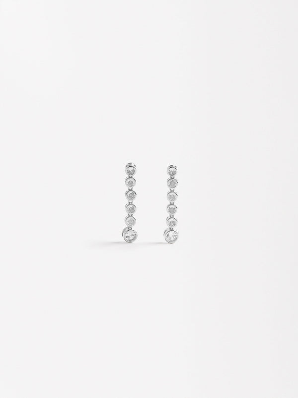 Silver Long Earrings With Zirconias