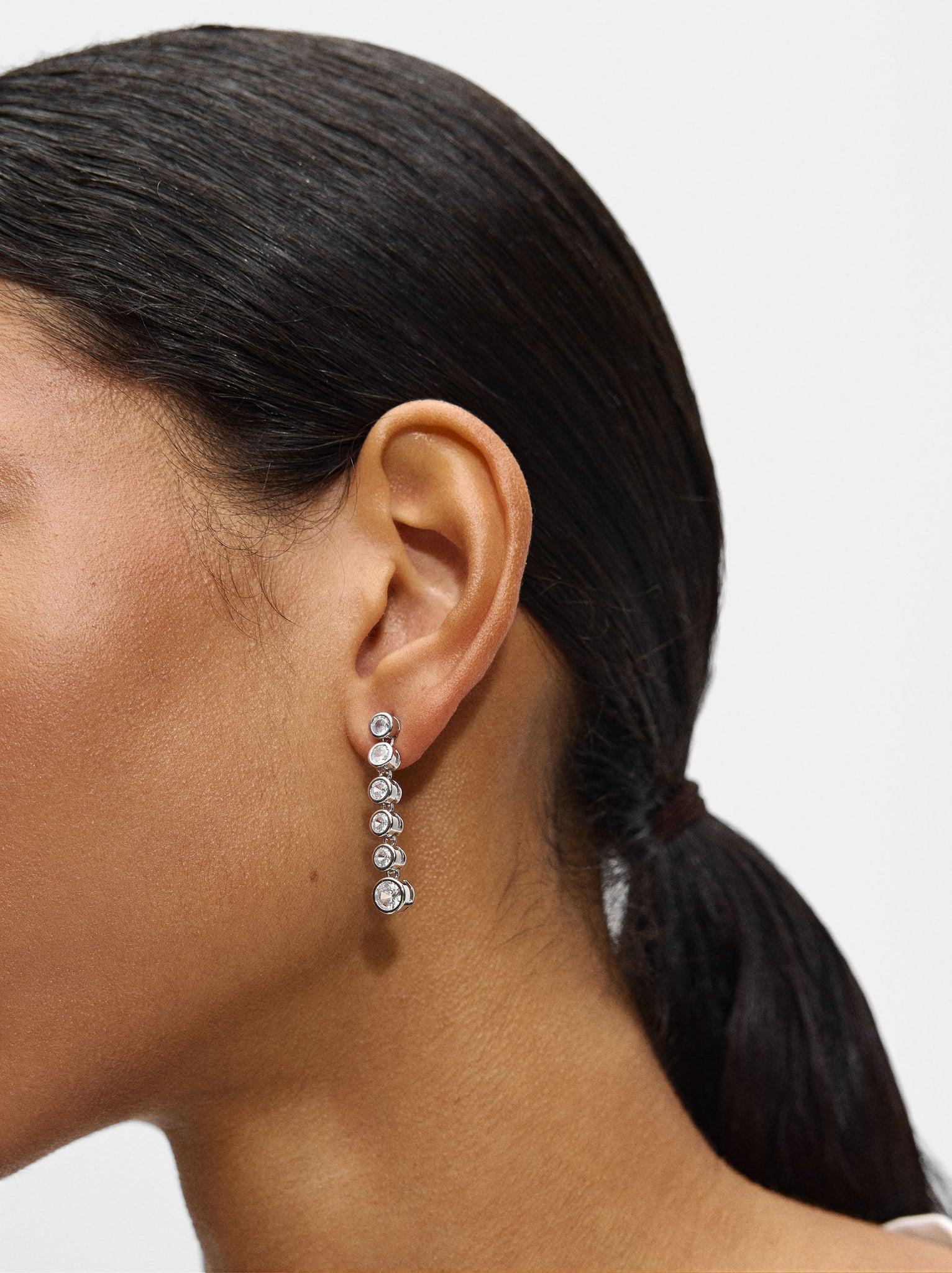 Silver Long Earrings With Zirconias