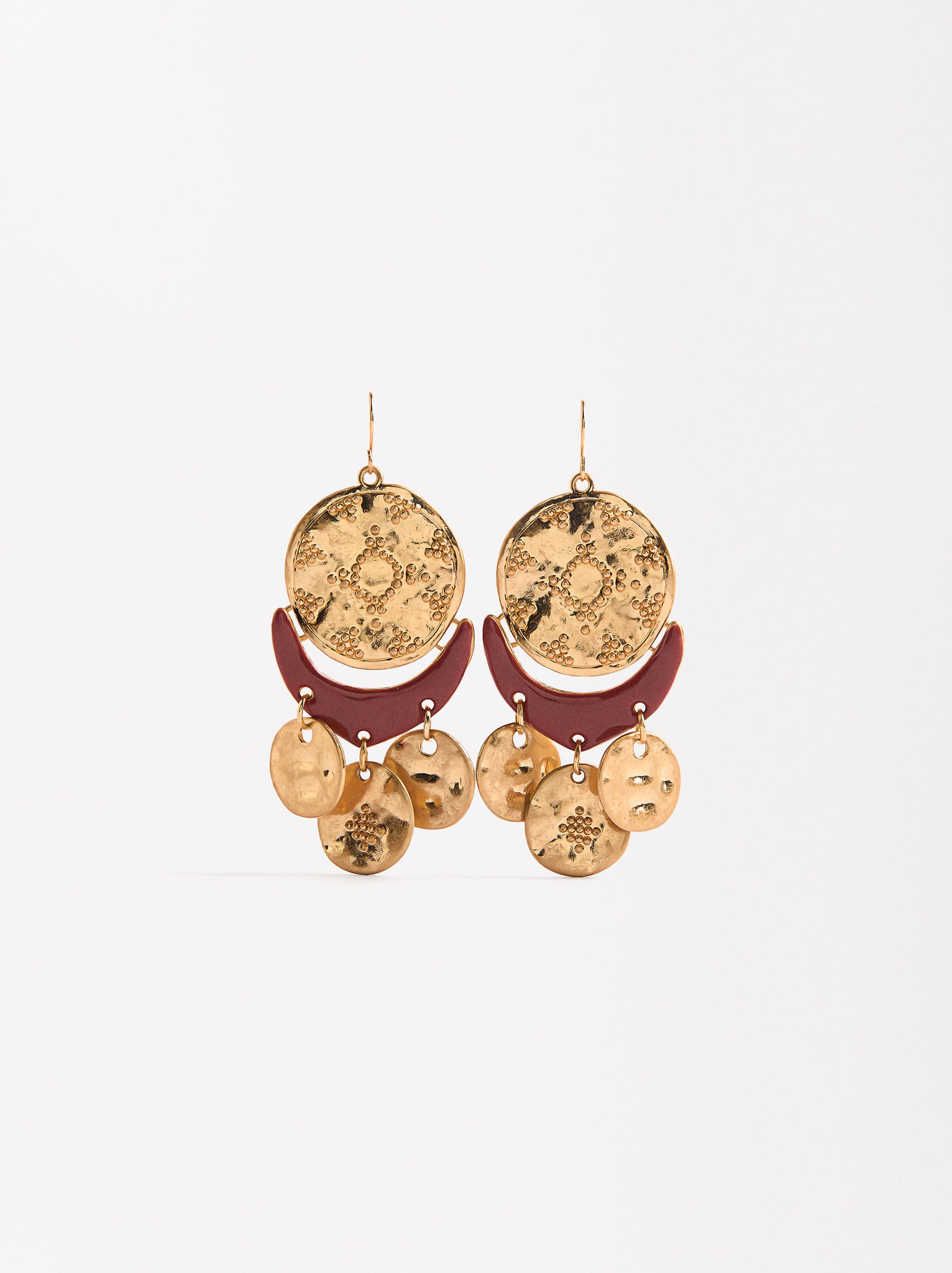 Golden Earrings With Hammered Effect And Enamel