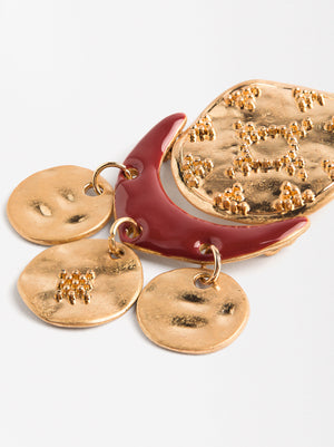 Golden Earrings With Hammered Effect And Enamel