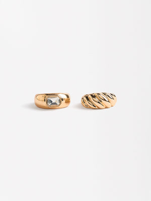 Set Of Gold Rings With Crystal