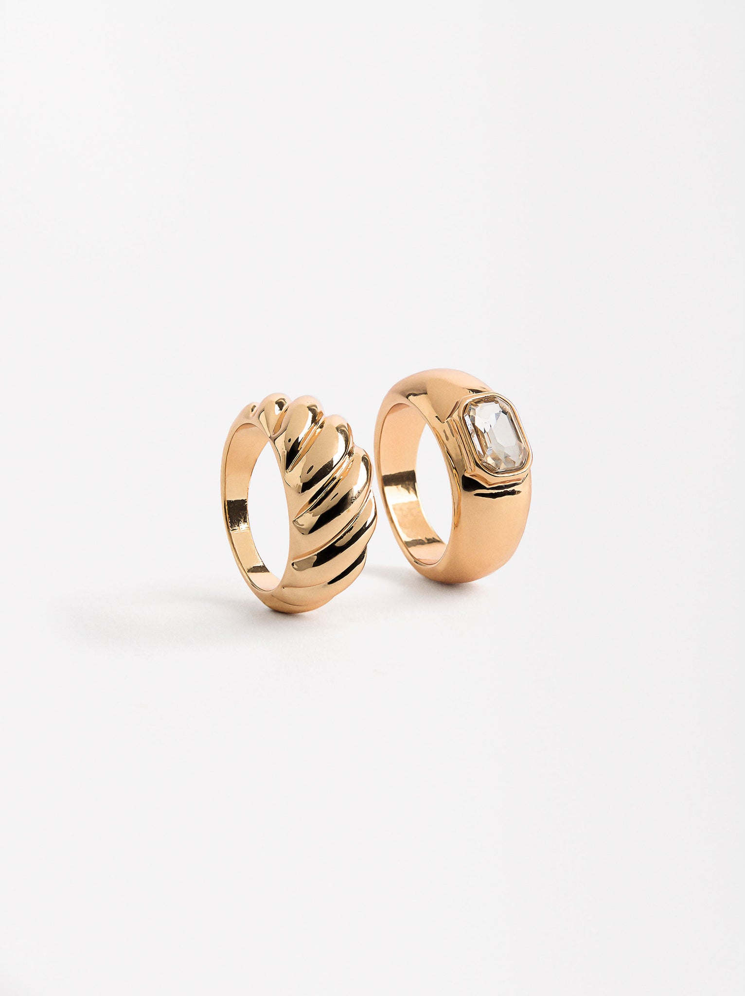 Set Of Gold Rings With Crystal