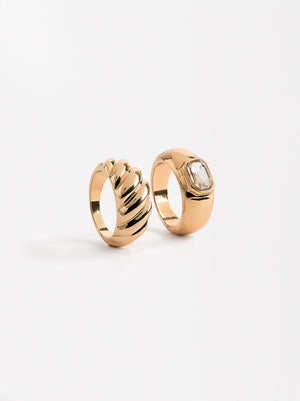 Set Of Gold Rings With Crystal