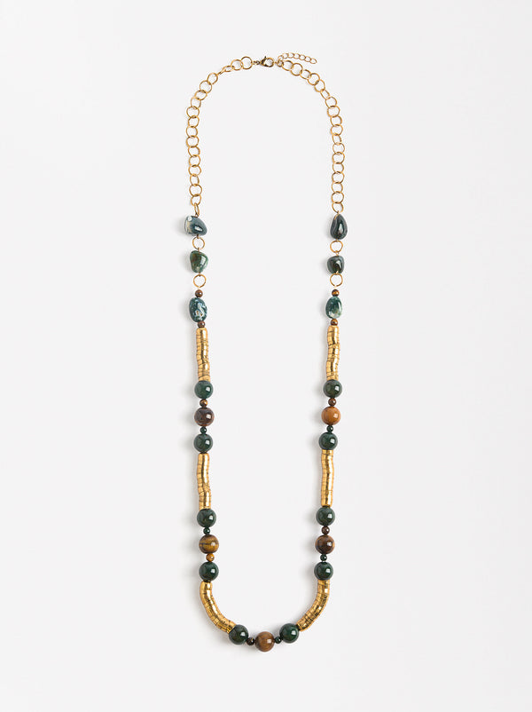 Long Necklace With Stones And Resin