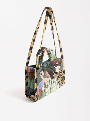 Printed Nylon Tote Bag