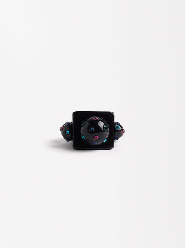 Resin Ring With Multicolor Crystals