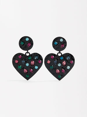 Heart Earrings With Multicolor Crystals