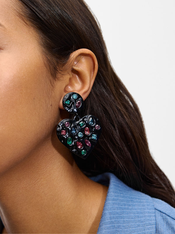 Heart Earrings With Multicolor Crystals