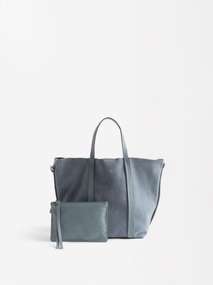 Leather Tote Bag With Removable Pouch