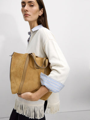 Leather Tote Bag With Removable Pouch