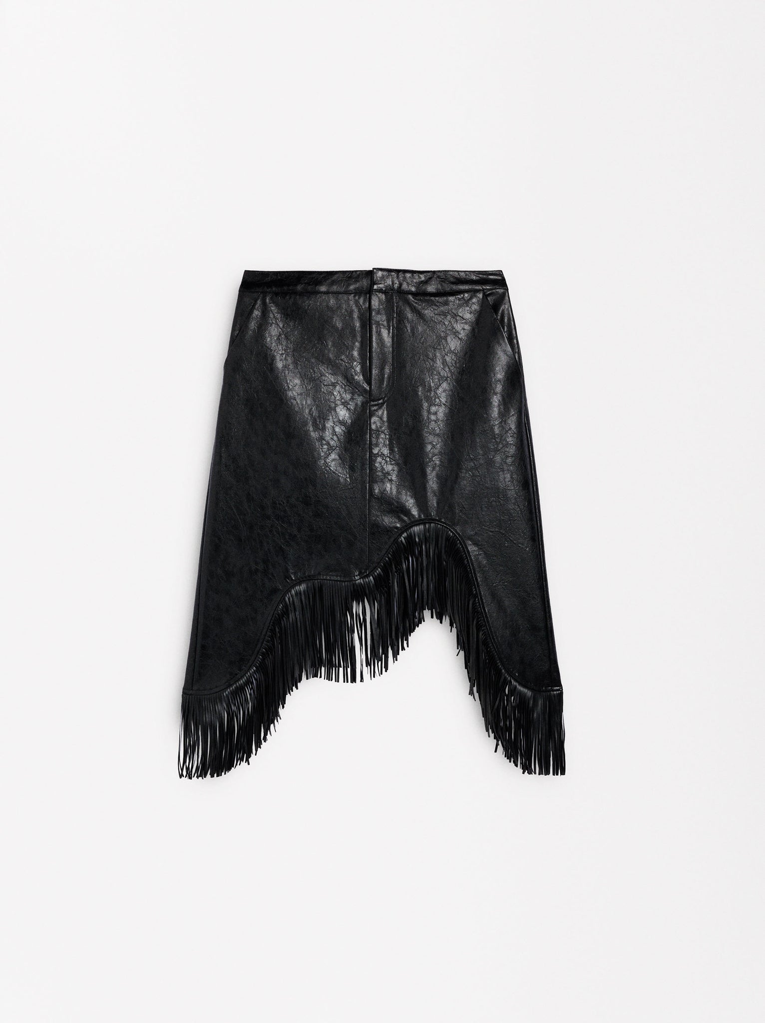 Skirt With Fringe Faux Leather Effect