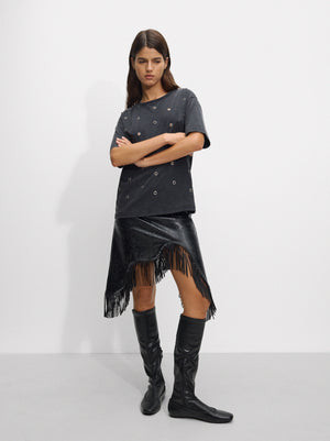 Skirt With Fringe Faux Leather Effect