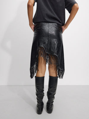 Skirt With Fringe Faux Leather Effect