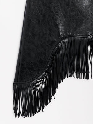 Skirt With Fringe Faux Leather Effect