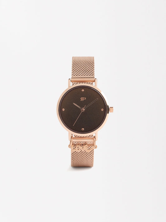 Stainless Steel Bracelet Watch With Charm