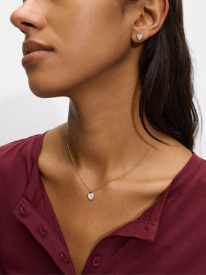 Short Necklace With Heart-Shaped Crystals - Stainless Steel