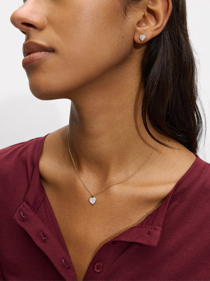 Short Necklace With Heart-Shaped Crystals - Stainless Steel