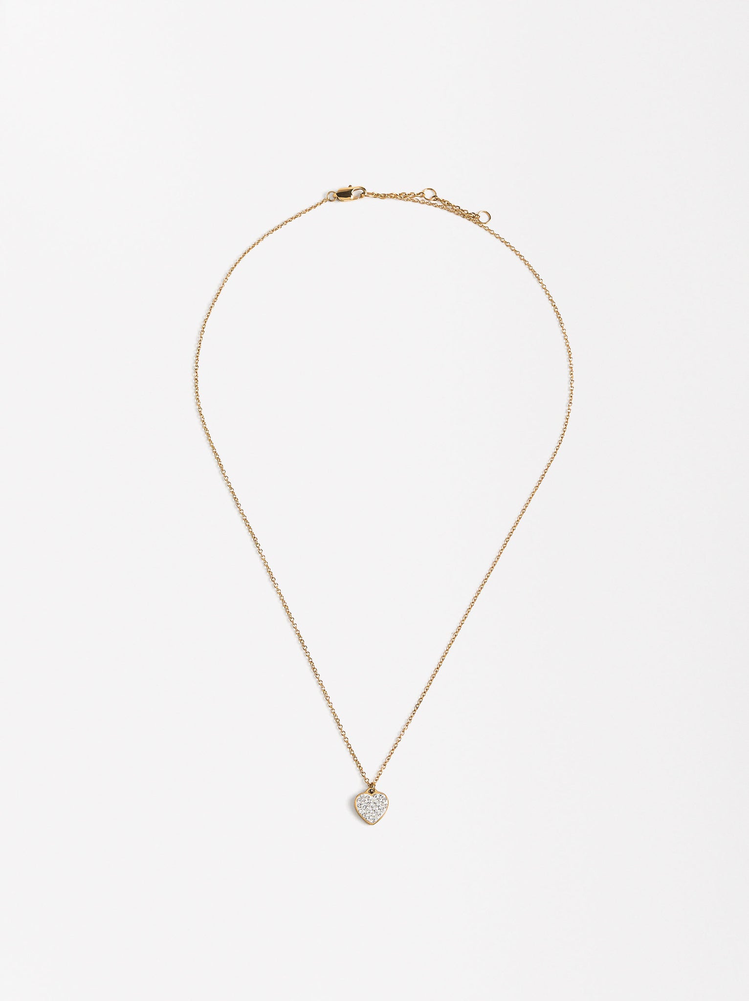 Short Necklace With Heart-Shaped Crystals - Stainless Steel
