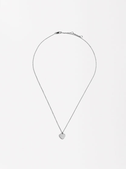 Short Necklace With Heart-Shaped Crystals - Stainless Steel