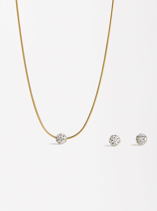 Set  Necklace And Earrings With Crystals - Stainless Steel