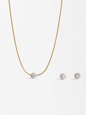 Set  Necklace And Earrings With Crystals - Stainless Steel