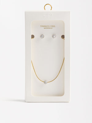 Set  Necklace And Earrings With Crystals - Stainless Steel